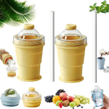 (2 orange, -) 2026 2-in-1 Faltbare Eisbecherform, Mix, 4 Stück, Silikon, Strohhalm, Deckel, Reise, Whiskey, Cocktail, Eis