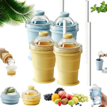 (4 mix, -) 2026 2-in-1 Faltbare Eisbecherform, Mix, 4 Stück, Silikon, Strohhalm, Deckel, Reise, Whiskey, Cocktail, Eis