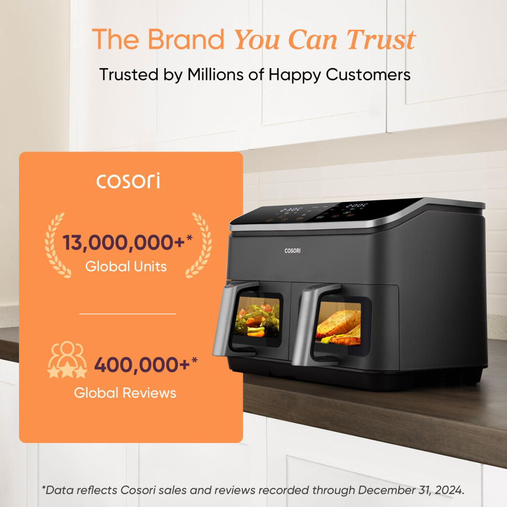 Cosori Dual Air Fryer 85L Family Size 8In1 Double Airfryer Air Fry Roast Ba