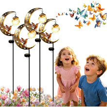 (4 bird, -) Hummingbird Moon Solar Garden Stake Light, 2 cat Waterproof