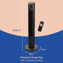 Russell Hobbs Premium Tower Electric Pedestal Fan in Black with Remote Cont
