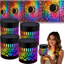 (4 Colored Light, -) Solar Mandala Projector Wall Light, IP65 Waterproof 4 Warm Light