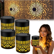 (4 Warm Light, -) Solar Mandala Projector Wall Light, IP65 Waterproof 4 Warm Light