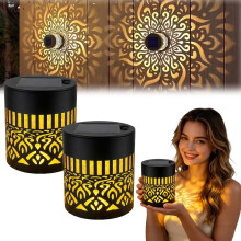 (2 Warm Light, -) Solar Mandala Projector Wall Light, IP65 Waterproof 4 Warm Light