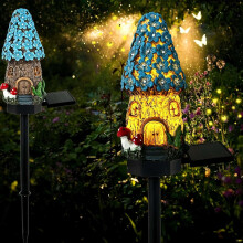(1pc C, -) 2026 Solar Fairy Garden Mushroom House Light, 6mix