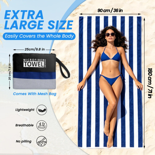 Microfibre Beach Towels for Adults - 2 Pack 180x90cm Microfibre Towel 1