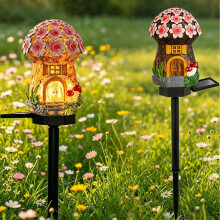 (1pc D, -) 2026 Solar Fairy Garden Mushroom House Light, 6mix