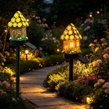 (1pc F, -) 2026 Solar Fairy Garden Mushroom House Light, 6mix