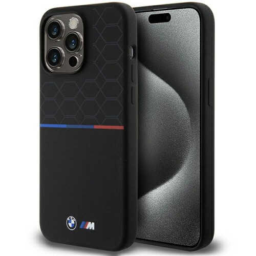 BMW iPhone 15 Pro Max BMW Silikone Mønster MagSafe Etui Sort