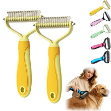 (2yellow, -) 3mix Pet Grooming Double-Sided Brush, Deshedding Tool