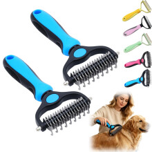 (2 blue, -) 3mix Pet Grooming Double-Sided Brush, Deshedding Tool