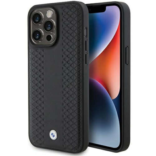 BMW iPhone 15 Pro Max BMW Læderetui Diamantmønster Sort