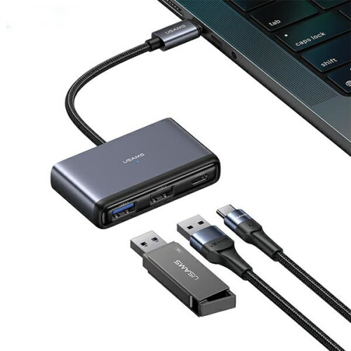 USAMS 5-in-1 USB-Hub-Adapter USB 2.0/3.0/USB-C Grau