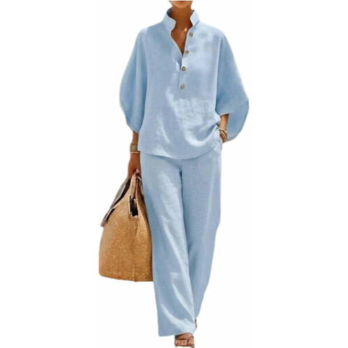 (Light Blue, Medium) Set de lino 2 piezas para mujer, 2026