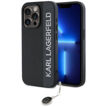 Custodia per iPhone 15 Pro Karl Lagerfeld in pelle Saffiano con strass, nera.
