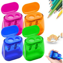 (Mix, -) 4 Pcs Dual Hole Pencil Sharpeners, Colored Handheld Pink