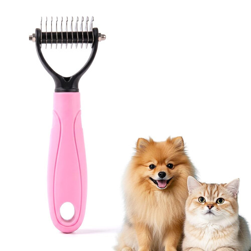 (Pink, Medium) 2026 Double Sided Dematting Comb, Undercoat Rake Blue Medium