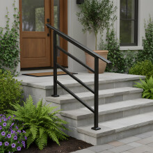 (Black, L113CMXH 97CMXW6CM) Adjustable Heavy-Duty Outdoor Handrail for 2-3 Steps Galvanized Steel Stair Railing with Installation Kit Transitional