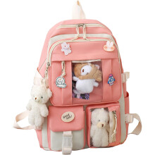 (Pink, -) Kawaii Preppy Backpack with Accessories, Cute School Bag Green