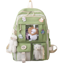 (Green, -) Kawaii Preppy Backpack with Accessories, Cute School Bag Green