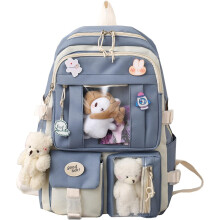 (Blue, -) Kawaii Preppy Backpack with Accessories, Cute School Bag Green