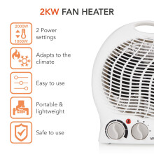 Warmlite Thermo Fan Heater with 2 Heat Settings and Overheat Protection Whi