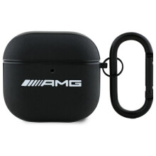 Usnjen ovitek za AirPods 4 AMG z belim logotipom in črno barvo