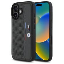 Coque pour iPhone 16 BMW M perforée tricolore anthracite