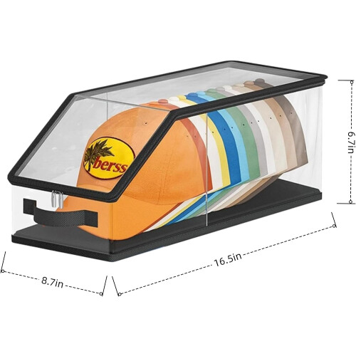 (Dark gray, C) Stackable Baseball Cap Storage Box, Dust Proof Hat Organizer 1