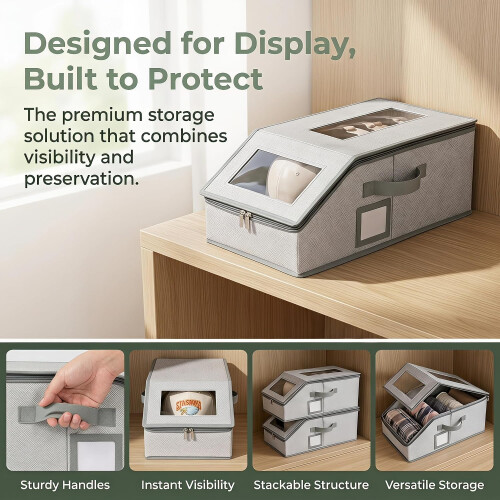 (Light gray, B) Stackable Baseball Cap Storage Box, Dust Proof Hat Organizer 2