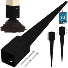 KOTARBAU Base in acciaio per palo di ancoraggio a terra per pergole e gazebo, 81 x 81 x 750 mm, nera, set da 2