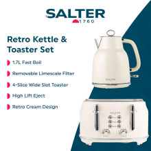 Salter Retro Kettle Toaster Set – 17L Fast Boil Kettle With Removable Lime