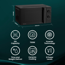 Hisense 700 Watts 20 Litre Inverter Microwave Oven H20MOBP1HIUK Black Autom
