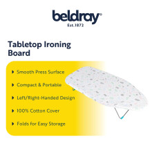 Beldray LA028459PASFEU7 Tabletop Ironing Board 100 Cotton Cover Felt Pad