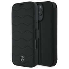 Usnjen ovitek Mercedes Waves za iPhone 16 Pro Max črne barve