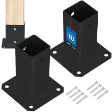 Base per palo in legno avvitata al cemento, acciaio nero 60x60 mm, 2 pezzi