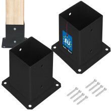Base per palo in legno avvitata al cemento, acciaio nero 90x90 mm, 2 pezzi