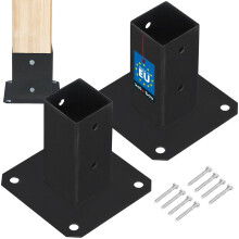 Base per palo in legno avvitata al cemento, acciaio nero 50x50 mm, 2 pezzi