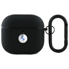 Étui pour AirPods 4 BMW en cuir avec logo argenté et noir