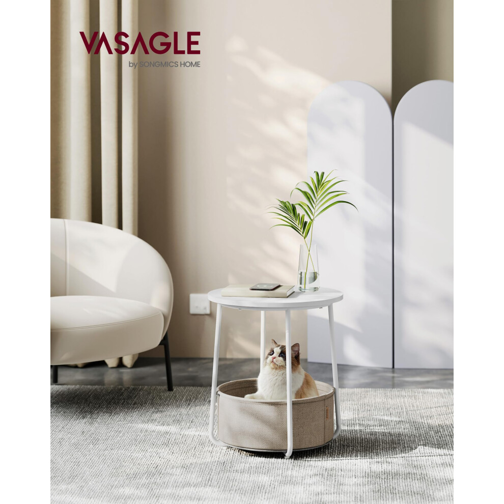 Vasagle Collection Side Table Round End Table With Fabric Basket For Livin