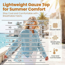 (Light Blue, 5X-Large) Dámská nadměrná halenka s knoflíkovým výstřihem, dlouhý rukáv, gáza