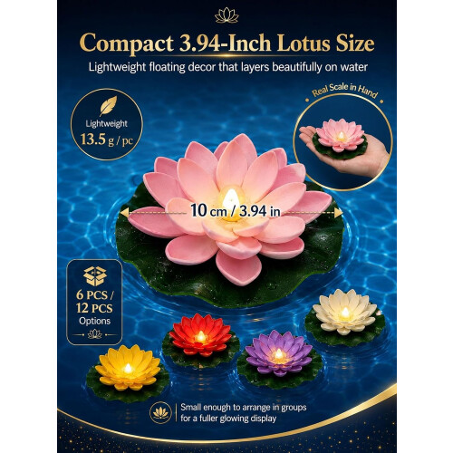 (6pcs-B, -) Solar Lily Floating Pool Lights, Glowing Artificial Lotus Lantern 1