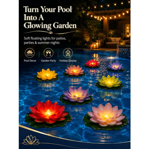 (6pcs-B, -) Solar Lily Floating Pool Lights, Glowing Artificial Lotus Lantern 2