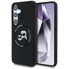 Silikonski ovitek Karl Lagerfeld MagSafe za Samsung Galaxy S25, črn
