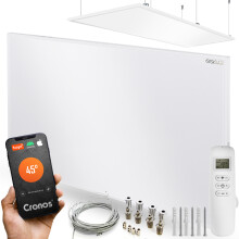 Kit de panel calefactor infrarrojo blanco CRONOS Graphene PRO CGP-900TWP + Soporte de techo BRAND