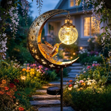 (1PC, -) 2PCS Hummingbird Moon Solar Garden Stake Light, Crackle Glass