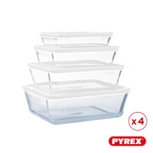 Pyrex Cook  Freeze Set of 4 Glass Dishes with Airtight Lids 08 L 15 L 26 L