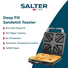 Salter Sandwich Toaster – NonStick Deep Fill Toastie Maker Cook 4 Toasted S