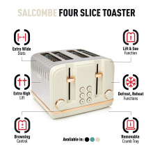 Haden Salcombe Cream Toaster 4 Slice 6 Adjustable Browning Levels Stainle