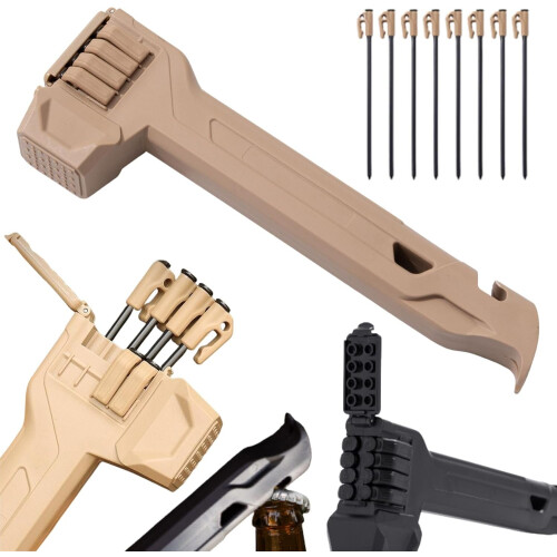 (1pc Khaki, -) Camping Hammer with Peg Puller, 1PC Black Multifunctional